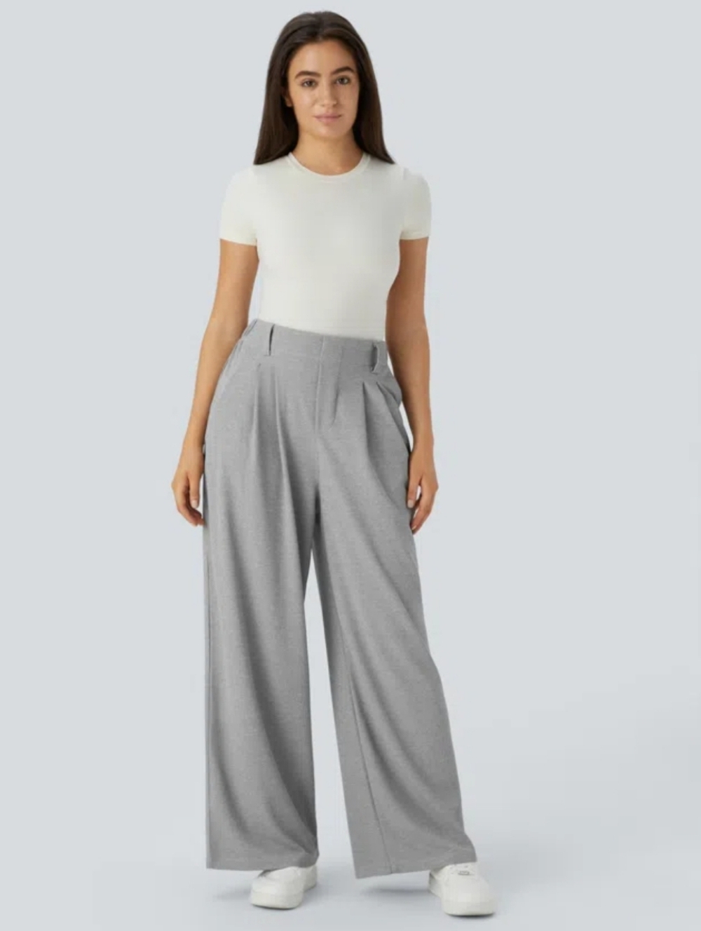 Halara Flex Highwaisted Pocket Wide Leg Waffle Work Pants XL Reg Waffle Grey